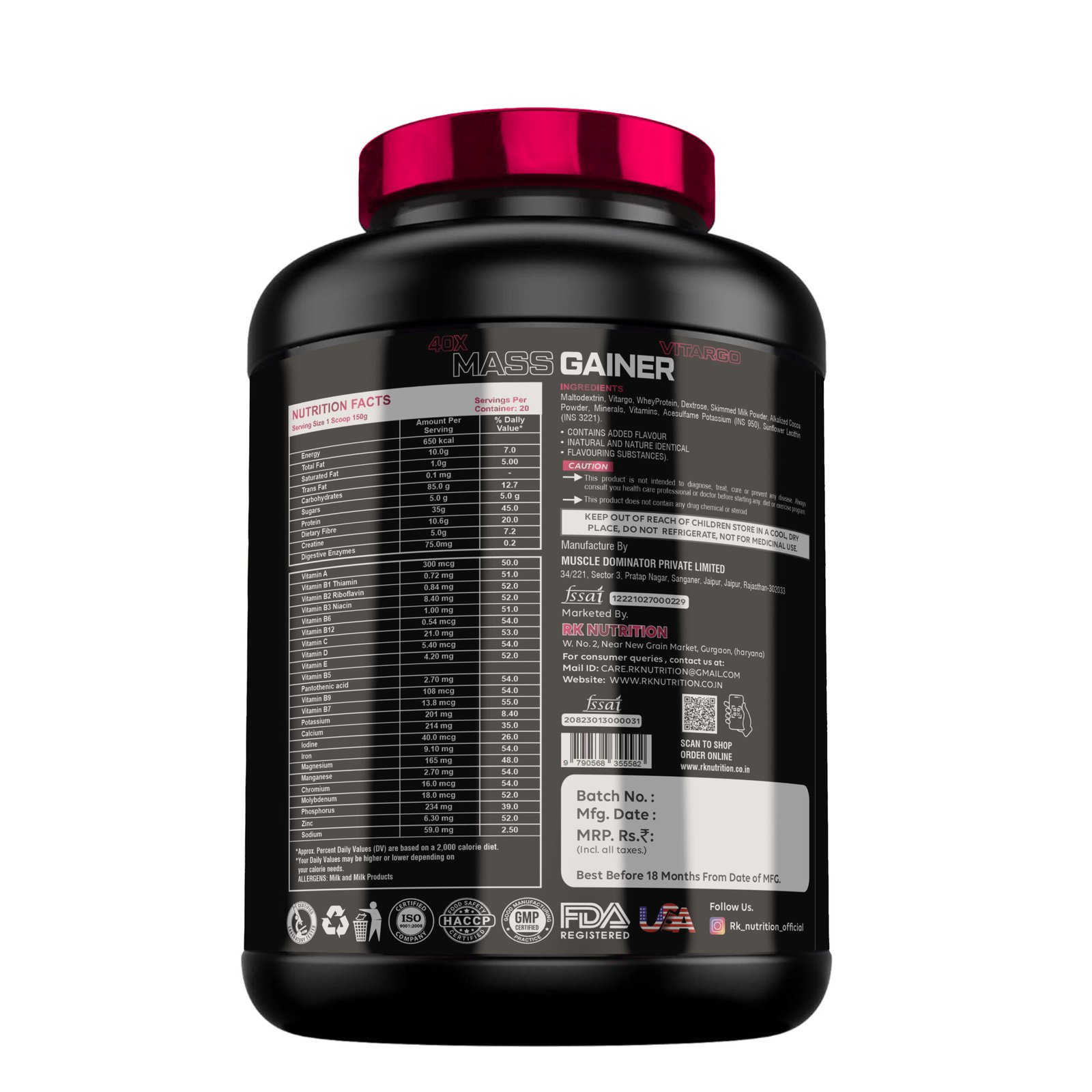 RK NUTRITION 40X MASS GAINER (NEW PACKING) - Image 2